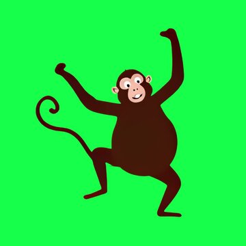Cartoon monkey dancing joyfully animation, transparent 4K video, green screen