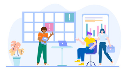 Group of people in a meeting room with a plant. Suitable for business presentations, teamwork concepts, office environments, and corporate settings.