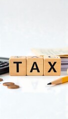 Generative AI Tax time with calculator, pencil and money preparation