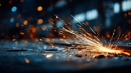 Dynamic Sparks Metal Grinding Industrial Abstract Background Fiery Orange and Blue Glowing Particles Intense Energy Hot Metalwork Bright Light Burst Abstract Design Texture        