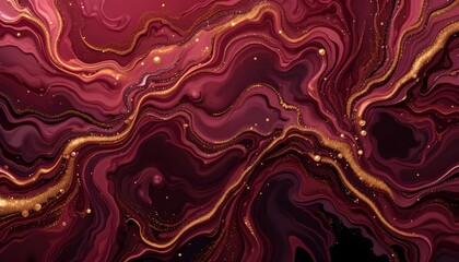 "Luxurious Crimson Liquid Swirls Mixed with Shimmering Gold Powder for Elegant Designs"