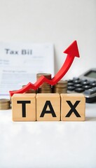 Generative AI Visualizing Increasing Taxes with Wooden Blocks and Red Arrow