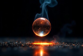 Generative AI created ethereal orb of light rising from molten pool