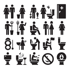 set toilet sign symbol icon  bathroom outline sig Restrooms for men and women, vecto