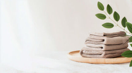 Minimalist Spa Setting with Towels and Lotus Flower on Tray