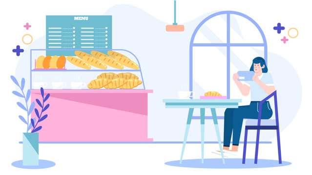 Woman indulging in delicious pastries and coffee at a cozy bakery cafe. Perfect for food and restaurant promotions, lifestyle blogs.