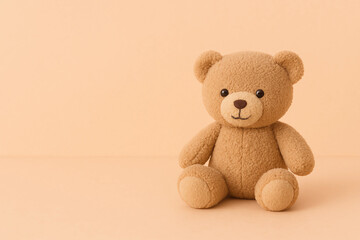 Obraz premium brown teddy bear. teddy bear on a wooden background. Space for text