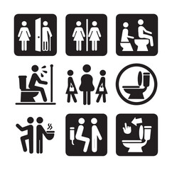 set toilet sign symbol icon  bathroom outline sig Restrooms for men and women, vecto