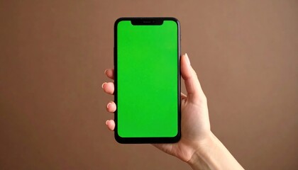 Smartphone held by hand, green screen