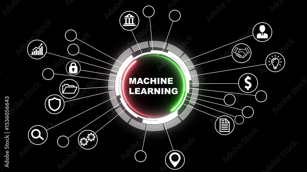 Poster machine learning artificial intelligence ai concept on the black background.