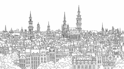 Fototapeta premium Detailed line drawing of a cityscape.