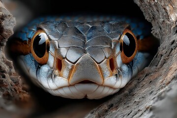 Fototapeta premium Striking Blue Snake Portrait Wild Reptile Close up Nature Photography Wildlife Exotic