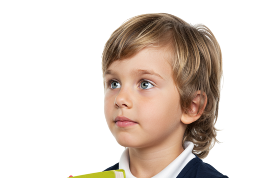Boy's Gaze Dreamy Eyes Kid Blond Hair Close-up Portrait