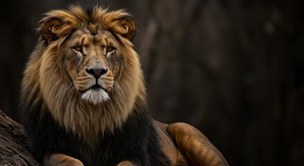 Fototapeta premium Lion Resting Portrait Majestic Animal with Regal Mane