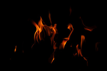 Texture of fire on black background. Abstract fire flame background. Large burning fire. Blaze fire...