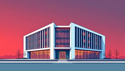 high quality, a sleek illustration with clean lines and simplified shapes, highlighting the building's form.