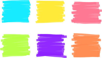 Doodle highlighter strokes with scribble, grunge texture isolated on transparent background, colorful and dynamic design element for sketching, drawing, brush, marker illustration design