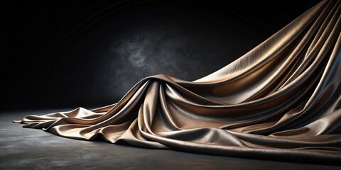 Luxurious bronze fabric draped elegantly on a dark surface, creating a dramatic and sophisticated backdrop for product display or artistic composition.