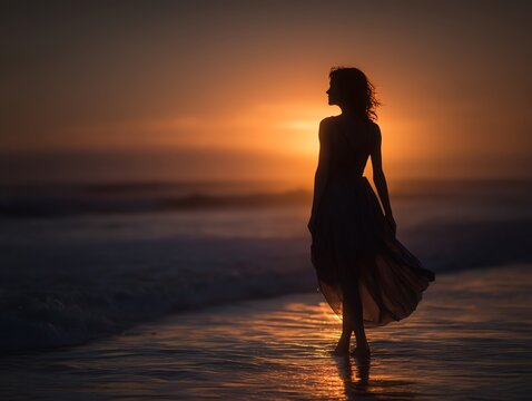Woman at sunset on the beach