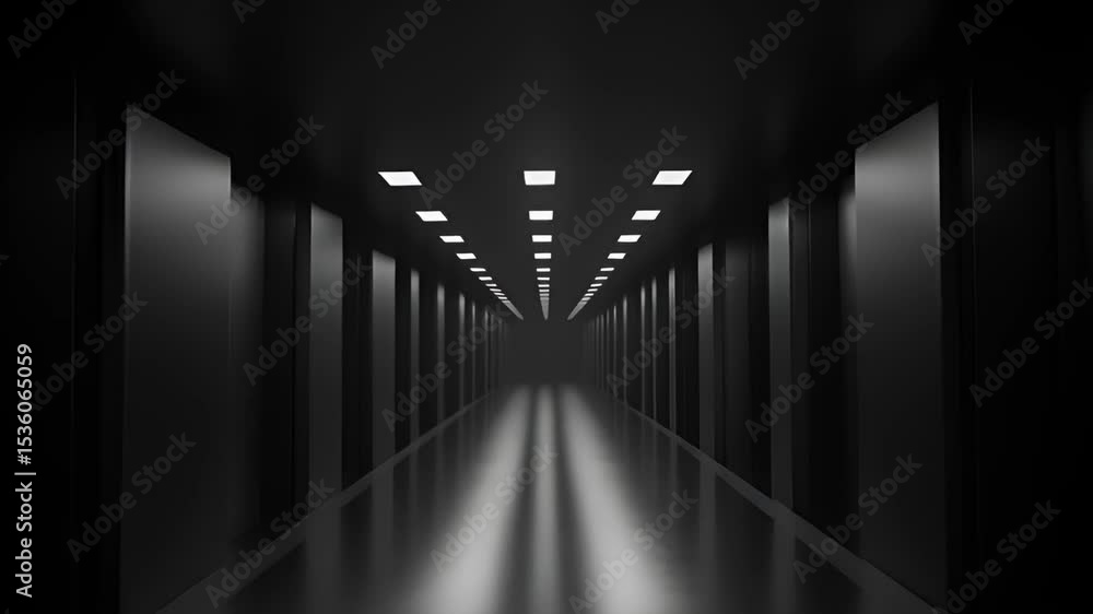 Poster abstract dark corridor perspective with column and square light in futuristic concept