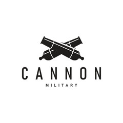 cannon logo war combat equipment or heavy army equipment with black silhouette concept vintage retro as symbol illustration template