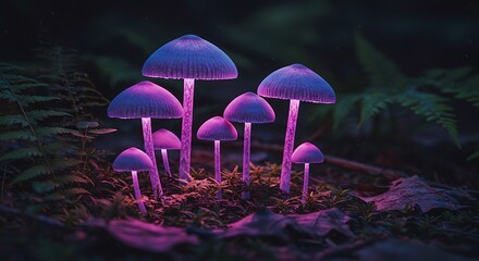 Glowing Mushrooms in a Forest Setting with Magical Light