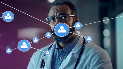 Doctor analyzing patient data with digital connections in a modern healthcare environment - Powered by Adobe