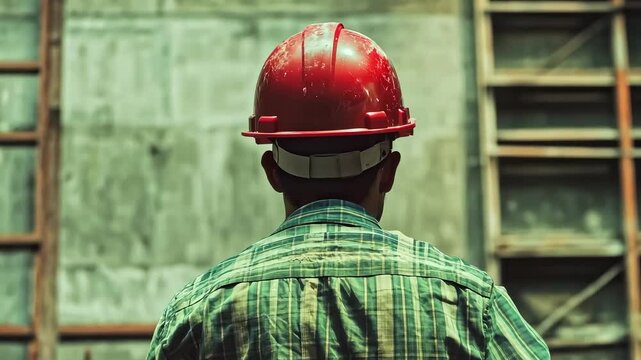Construction Worker Back View Construction Site