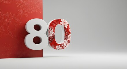 Floral Number Eighty Red and White Festive Design