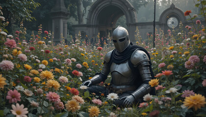 a knight in the palace garden 4k pc wallpaper