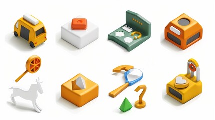 3D Solid Icons on White Background