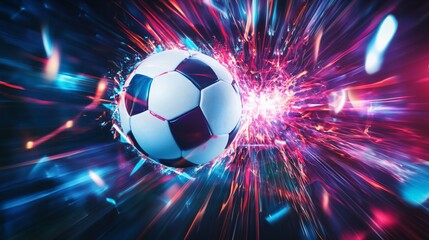 Dynamic Soccer Ball with Energy Trails, Abstract Background and Vibrant Colors