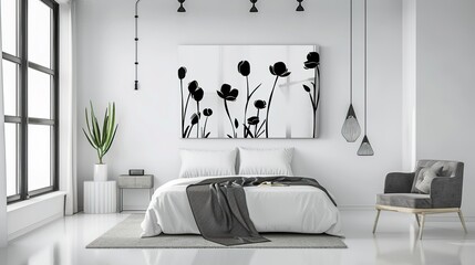Black and White Floral Decorative Painting