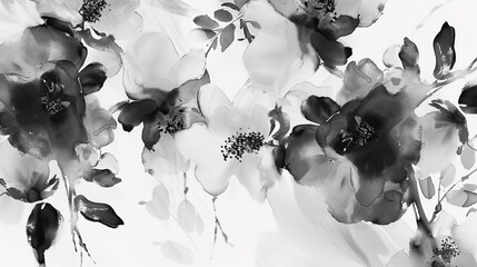 Black and White Floral Decorative Painting