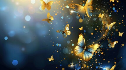 Blue - Gold Butterfly Background Picture