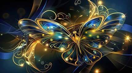 Blue - Gold Butterfly Background Picture