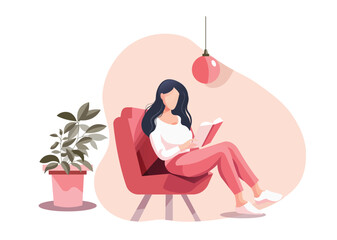 woman reading a book illustration