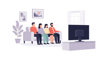 Family TV Time: Cozy Home Entertainment Illustration