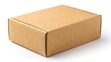 Close up shot of a plain brown rectangular cardboard box isolated on a white background suitable for packaging and shipping