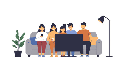 Family Bonding: Cozy Evening Watching TV Together