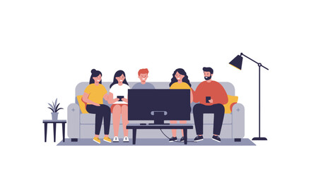 Friends Watching TV Together - Vector Illustration