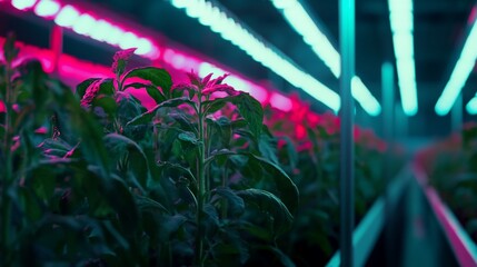 Indoor farming with hydroponic system and artificial lighting for agriculture grow