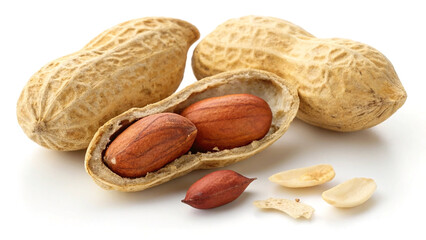 Fresh peanuts with shells and peeled kernels on a white surface showing the healthy benefits of this popular nut