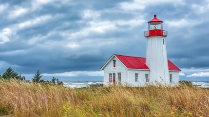 Coastal Lighthouse on Cloudy Day