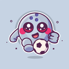 cute bowling ball character mascot playing football isolated cartoon