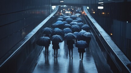 Crowded Rainy Walkway Underpass