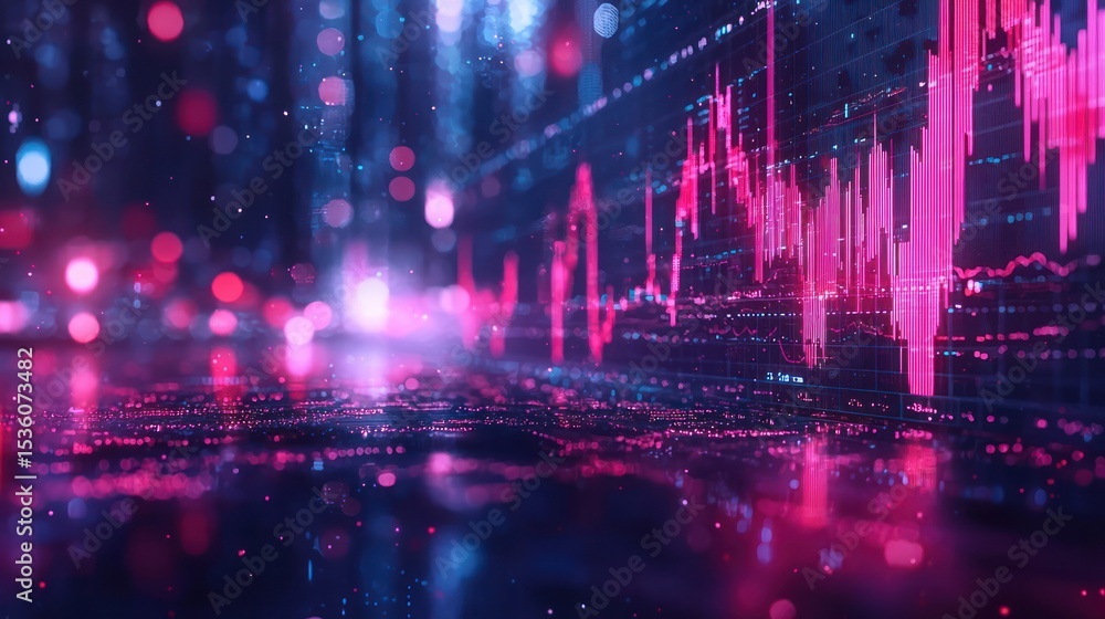 Aufkleber abstract financial data visualization with vibrant colors and bokeh effects
