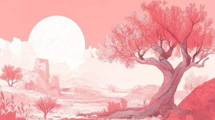 Pastel Pink Desert Landscape at Sunrise