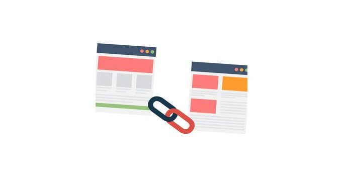 A modern animated icon symbolizing link building, often featuring chain links, web connections, or arrows between websites. Ideal for illustrating off-page SEO, backlink strategy, domain authority imp