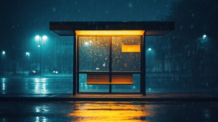 Night Bus Stop in Snowfall